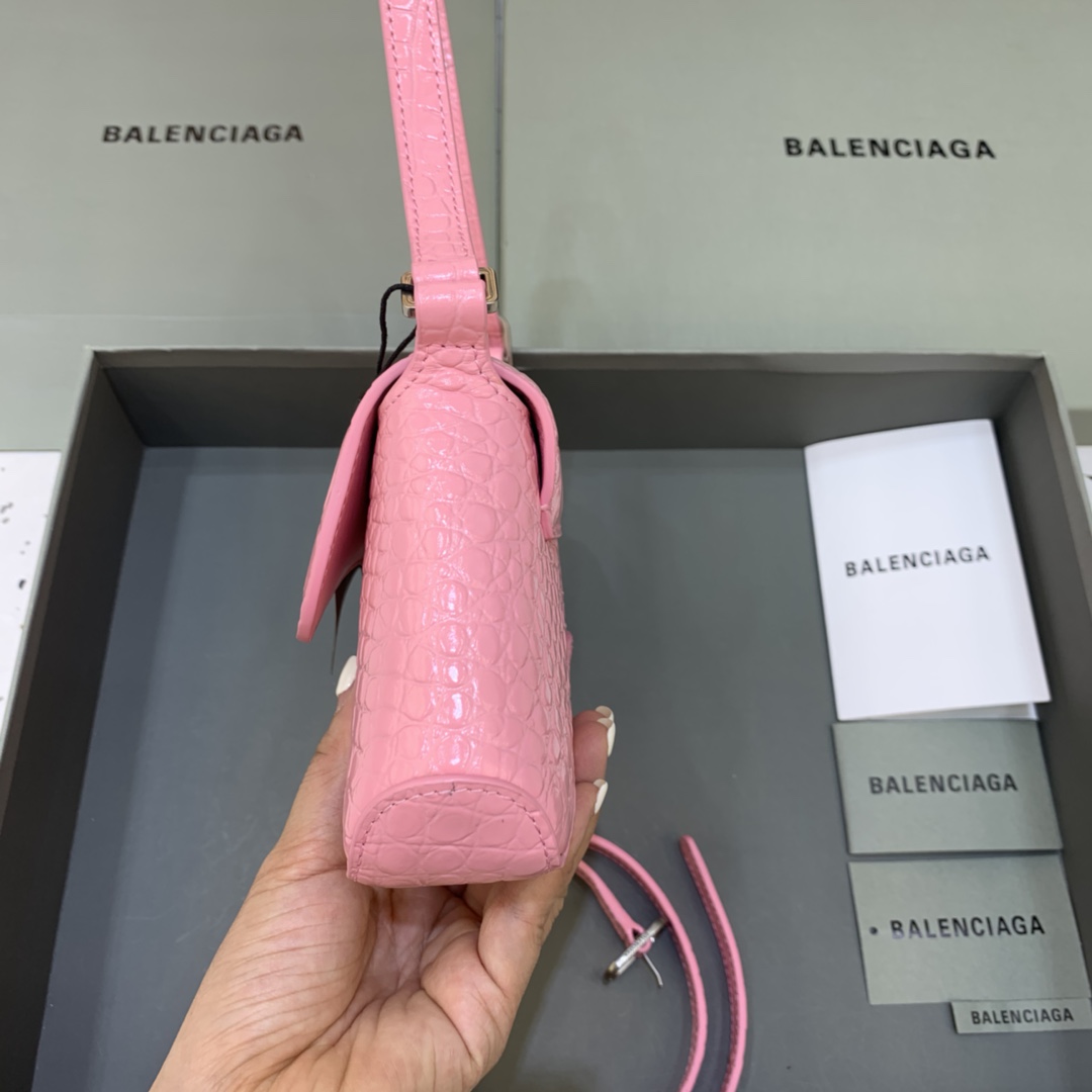 Balenciaga XX Small Flap Bag Crocodile Embossed Pink